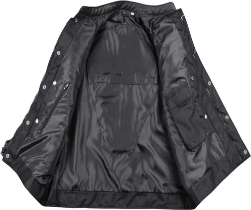 Miniatura 2 de SOA - Chaleco de motocicleta para hombre, piel de búfalo de alta calidad, armadura trasera, bolsillos interiores, chalecos de club de motociclista