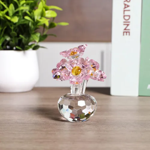 Miniatura 4 de Figura de flor rosa de cristal hecha a mano con jarrón redondo, regalos románticos de flores para mujeres en el día de San Valentín, día