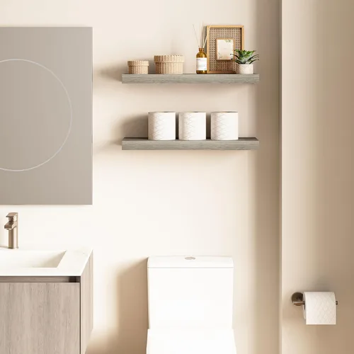Miniatura 2 de Ballucci Estantes flotantes, juego de 2 estantes de pared de madera de 24 pulgadas, con soportes invisibles para baño, sala de estar, dormitorio