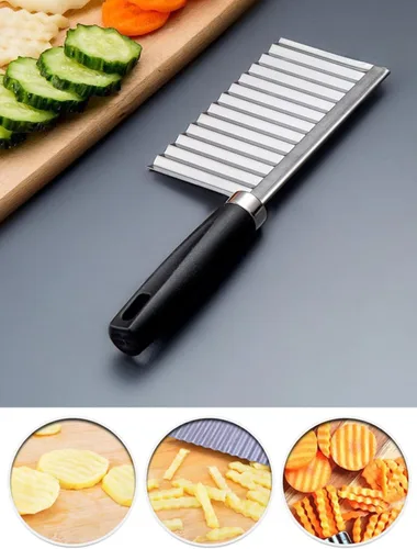 Miniatura 4 de Cuchillo de corte arrugado de acero inoxidable para papas y zanahorias, papas fritas, verduras y frituras francesas, cortador ondulado, cuchilla