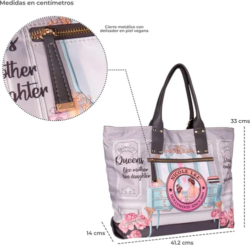 Miniatura 5 de Nicole Lee Bolso reversible de 2 caras grande de gran tamaño, estampado de moda, bolsa de hombro metálica de viaje