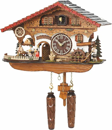 Trenkle Reloj de cuco de cuarzo Casa de la Selva Negra con Camarera Móvil y Rueda de Molino Giratorio, con Música TU 4210 QMT HZZG