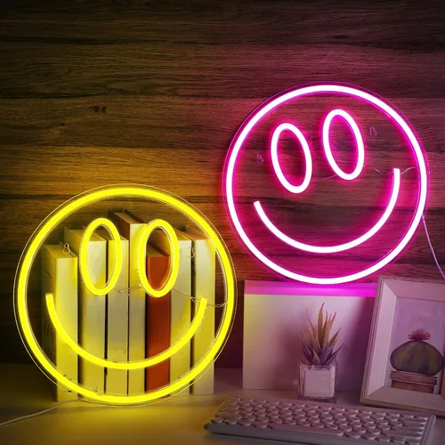 Honoson 2 luces de neón faciales de 13 pulgadas, letreros de neón grandes alimentados por USB, lindas luces de sala de juegos para pared de
