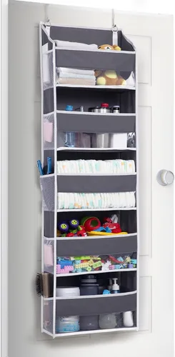 Miniatura 15 de ULG Organizador para colgar sobre la puerta, 5 niveles extra grande con 10 bolsillos de malla, capacidad de 100 libras, organizador de puerta Beige