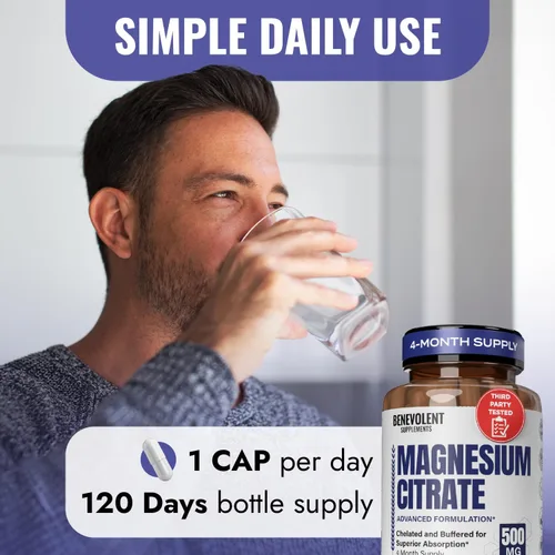 Miniatura 8 de Cápsulas de magnesio premium de 500 mg, fórmula de alta absorción citrato tamponado quelado para apoyar la digestión, los huesos, el sueño