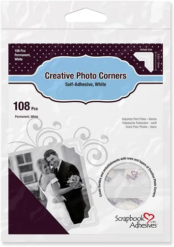 SCRAPBOOK ADHESIVES BY 3L - Esquinas autoadhesivas de papel fotográfico, color blanco, paquete de 108