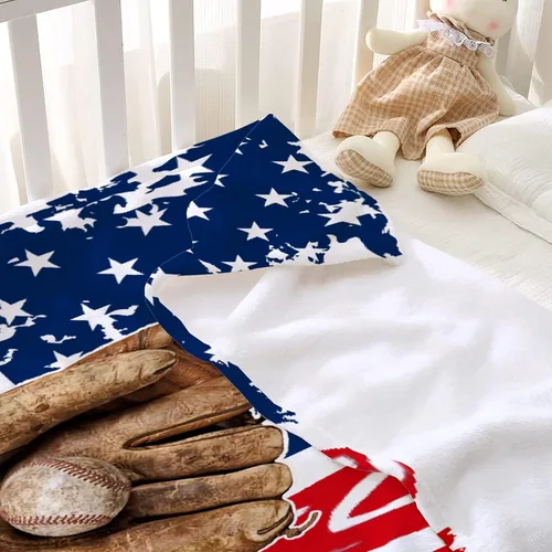 Miniatura 3 de Manta suave y acogedora con bandera de Estados Unidos de béisbol para niños, niñas, bebés, recién nacidos, manta de recepción de Navidad, 40 x 30