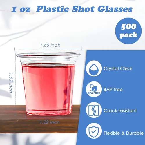 Miniatura 3 de Lilymicky paquete de 500 unidades de vasos de chupito de plástico de 1 onza, vasos desechables transparentes de 1 onza para vodka, whisky, tequila