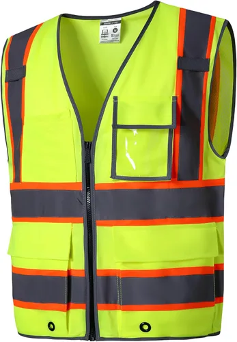 Miniatura 11 de SKSAFETY Chaleco de seguridad de nivel profesional con 10 bolsillos, chaleco de alta visibilidad clase 2 con cremallera, chaleco de alta visibilidad