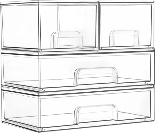 Miniatura 9 de Vtopmart Juego de 3 cajones de almacenamiento apilables, organizadores de plástico transparente para maquillaje, cosméticos, suministros de belleza