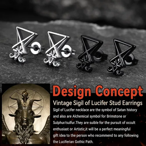 Miniatura 6 de FaithHeart Satan Baphomet - Aretes de cabeza de calavera de cabra para hombres y mujeres aretes punk de acero inoxidable con embalaje de regalo