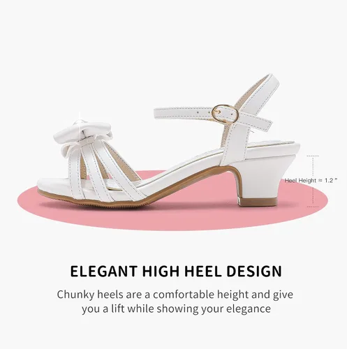 Miniatura 4 de LAURMOSA Sandalias para niñas, zapatos de vestir para bodas, fiestas, puntera abierta, tacones altos con purpurina para niños pequeños y grandes, B