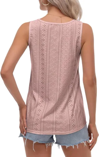 Miniatura 5 de Womens Tank Tops Eyelet Embroidery Scoop Neck Sleeveless Shirts for Casual Loose Fit Basic 2024 Summer Top Clothes