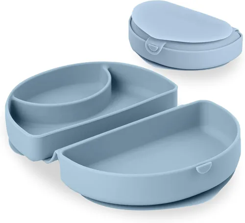 Miniware Plato de viaje para bebé con succión, plegable de silicona esencial para promover la autoalimentación, apto para lavavajillas, sin BPA,
