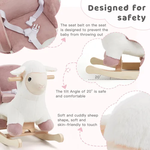 Miniatura 4 de labebe - Caballo mecedor de oveja bebé, animales mecedores de peluche para niños, balancín Ovis Aries con cinturón de seguridad para bebés de 6