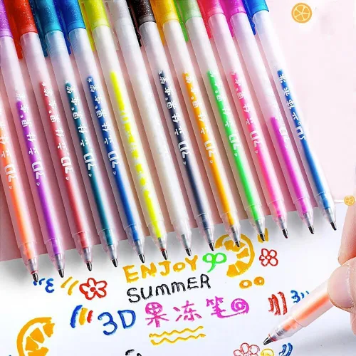 Miniatura 2 de Katutude Juego de bolígrafos de tinta de gelatina brillante 3D, paquete de 6 bolígrafos de gel fluorescentes con purpurina coloreada, bolígrafos