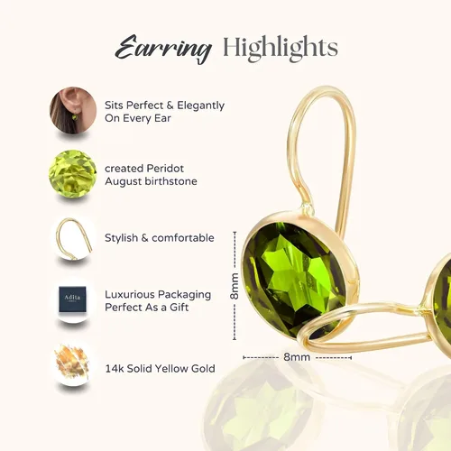 Miniatura 70 de 14k Solid Yellow Gold Gemstone Earrings - Birthstone Earrings - 8mm Dangle Earrings, Dainty Gemstones Earrings, Bridal Handmade Wedding Jewelry Gift
