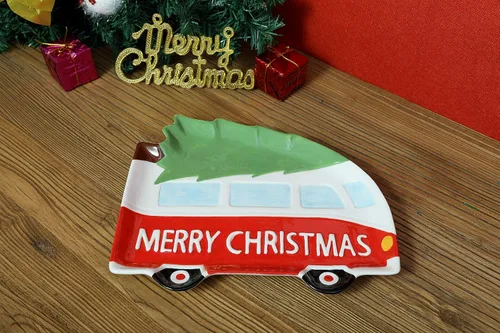 Miniatura 5 de Stephanie Imports Placa decorativa de cerámica con forma de autobús navideño de 10.0 in Feliz Navidad (autobús)