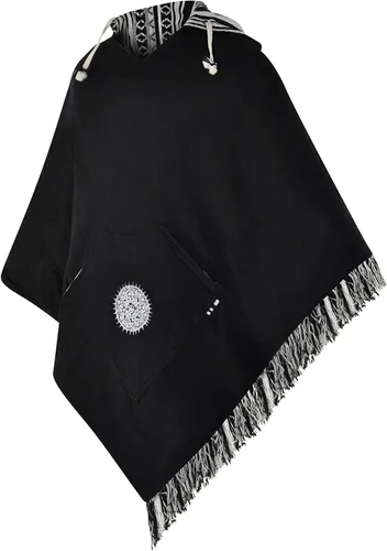 Miniatura 5 de virblatt - Poncho para hombre 100 algodón Poncho mexicano Baja sudadera con capucha para hombre Reversible Capa azteca mexicana con capucha