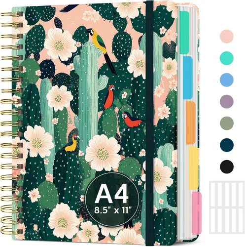 Miniatura 33 de Cuadernos grandes de espiral rayados para el trabajo con divisores y pestañas extraíbles, 8.5 x 11 pulgadas, bonito cuaderno de tapa dura de 5 A