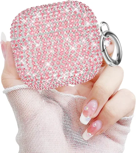 Miniatura 21 de Newseego Funda para AirPods de 1 y 2 generación, funda de lujo con diamantes de imitación brillantes con llavero para mujeres y niñas, anti-pérdida