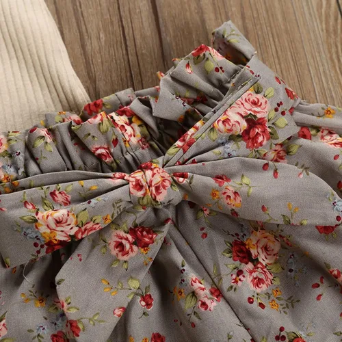 Miniatura 5 de Chyrbaby Ropa para bebé niña recién nacida, traje con volantes, traje acanalado, pantalones florales con diadema..