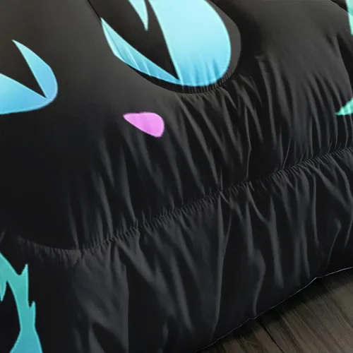 Miniatura 5 de Axolotl - Juego de ropa de cama para niños con diseño de gatos de dibujos animados tamaño individual, juego de edredón con líneas degradadas y lindo