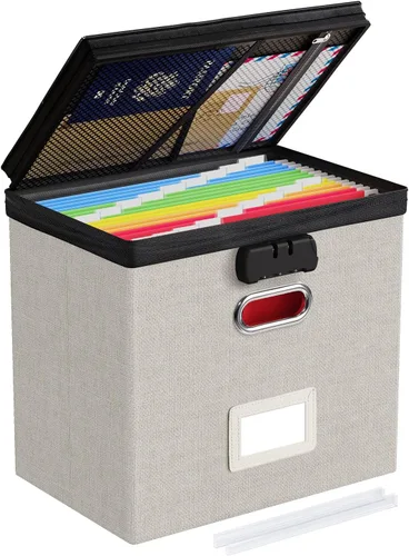 Miniatura 11 de Oterri Cajas organizadoras de archivos con tapas, caja de archivos con bolsillos de malla, caja organizadora de documentos para carpetas