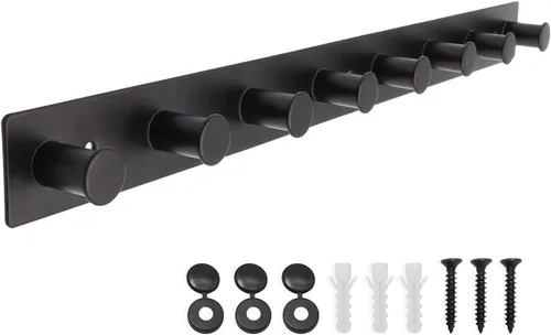 Miniatura 7 de Perchero pequeño montado en la pared, ganchos negros adhesivos y atornillados, ganchos de pared de acero inoxidable para colgar sombreros, toallas