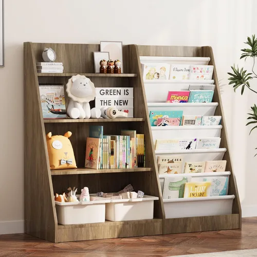 Miniatura 15 de Estantería de 4 niveles para niños de madera, estantería de cinco capas para libros de niños, estante de almacenamiento para bebés y niños pequeños
