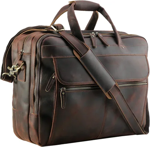 Polare - Maletín de negocios de 18 pulgadas de grosor de cuero de grano completo para laptop de 17.3 pulgadas, bolsa de trabajo para hombres