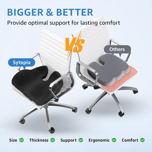 Miniatura 2 de Sytopia Extra Large Office Chair Cushion, 19" x 17" Ergonomic Memory Foam Seat Cushion, Pressure Relief for Tailbone Pain, Sciatica & Hip Pain