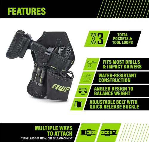 Miniatura 2 de AWP Bolsa de herramientas para electricista, organizador de bolsa de utilidad multibolsillos premium profesional, resistente de cuero