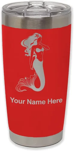 Miniatura 28 de LaserGram Vaso aislado al vacío de 20 onzas, sirena, grabado personalizado incluido (negro)