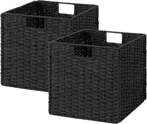Miniatura 18 de StorageWorks Cestas de mimbre de 11 pulgadas, cubos de almacenamiento tejidos a mano con asas, cesta plegable de cuerda de papel para organizar