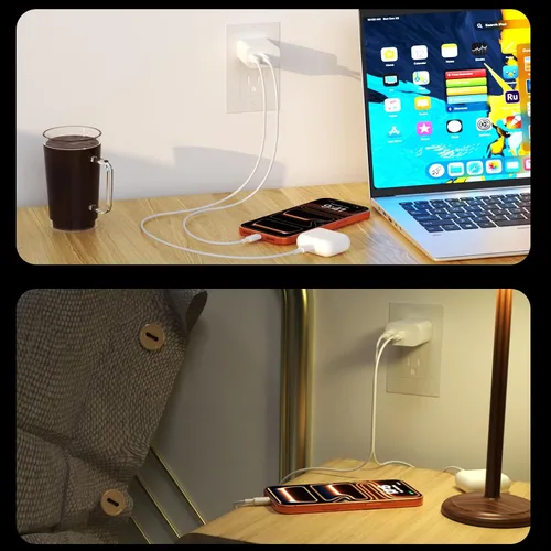 Miniatura 4 de Cargador rápido para 15, 16, 17 Pro Max, cable de carga USB C a C trenzado de nailon de 10 pies y bloque de carga rápida USB C de doble puerto de 20