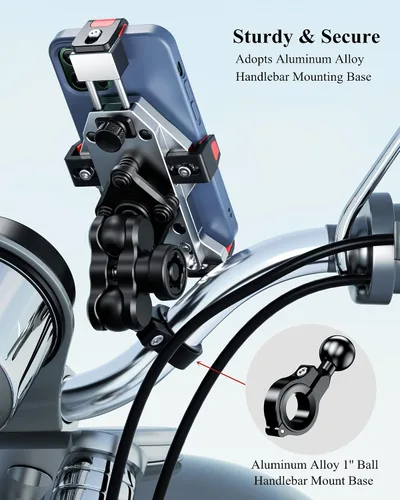 Miniatura 3 de BRCOVAN Soporte de teléfono para motocicleta de aleación de aluminio antirrobo con amortiguador de vibraciones y bloqueo seguro, soporte ajustable