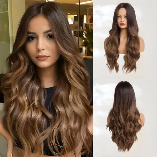 Miniatura 22 de Pelucas rubias 613 para mujer, con línea de cabello de encaje, largas, onduladas, de parte media, resistentes al calor, de pelo sintético de aspecto