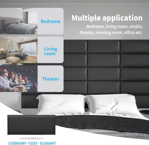 Miniatura 5 de Art3d - Cabeceras para cama King, matrimonial y Queen en color negro, cabeceros tapizados suaves, insonorizados, paneles 3D despegar y pegar