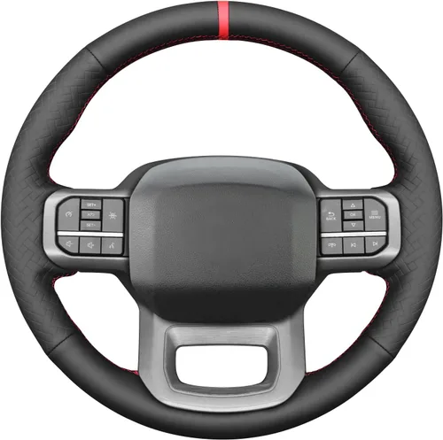 Miniatura 13 de MEWANT Funda de volante de automóvil brillante de fibra de carbono y gamuza cosida a mano para Ford F-150 2021-2023 / F-150 Lightning 2022-2023
