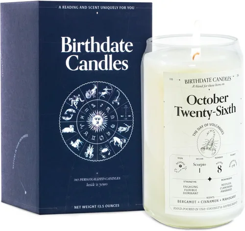 Miniatura 244 de Velas con fecha de nacimiento, 28 de octubre, velas perfumadas del zodiaco de Escorpio, regalo de cumpleaños, aroma a bergamota, canela y caoba