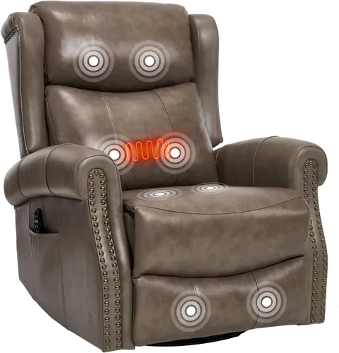 Miniatura 14 de PELUMY Silla reclinable giratoria de cuero transpirable para adultos, balancín giratorio de 360° con masaje térmico y vibratorio, silla de descanso