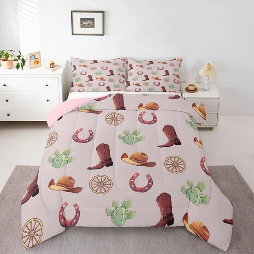 Miniatura 17 de Erosebridal Western Cowgirl Twin Bedding Set Western Cowboy Comforter Set for Kids Girls Horseshoe Boots Southwestern Comforter Wild West Cactus