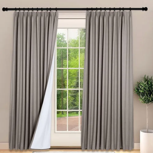Miniatura 19 de Frelement Cortinas 100% opacas con forro térmico, cortinas de lino para decoración de Navidad, cortinas plisadas con aislamiento térmico