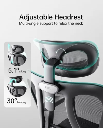 Miniatura 3 de Hbada P3 Silla de oficina ergonómica con soporte lumbar ajustable 2D, silla de oficina con reposacabezas y reposabrazos ajustables, función de Gris