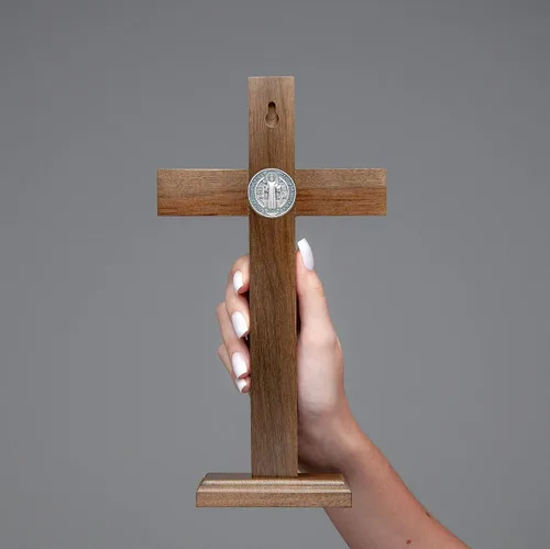 Miniatura 6 de Intercession Crucifijo de cruz de madera para pared y mesa (plata antigua, 10 pulgadas)