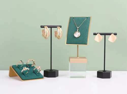 Miniatura 5 de GemeShou Soporte en T de metal negro, 2 piezas para exhibición de aretes, barra en T, soporte de joyería para fotografía minorista. Base hexagonal