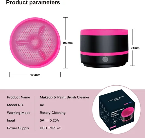 Miniatura 8 de YAGHVEO® Herramienta limpiadora de pinceles de pintura eléctrica, enjuague de pinceles de silicona, limpiador de pinceles de copa de giro Rojo