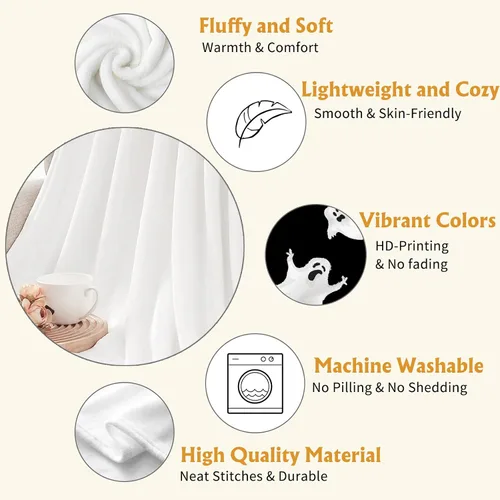 Miniatura 3 de YeeJu Manta de Halloween pequeña de fantasma espeluznante negro, manta de Halloween para bebé, manta acogedora suave y ligera de felpa de forro
