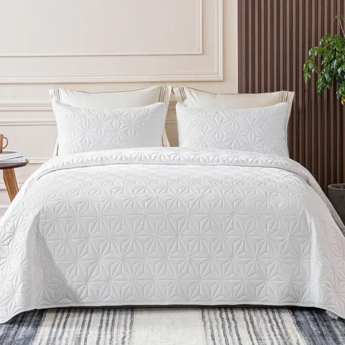 Miniatura 16 de Whale Flotilla - Juego de ropa de cama King, colchas suaves color beige brillante para cama King, tamaño King para todas las estaciones, 3 piezas